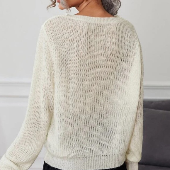 Boho cream lace trim sweater top - Picture 2 of 5